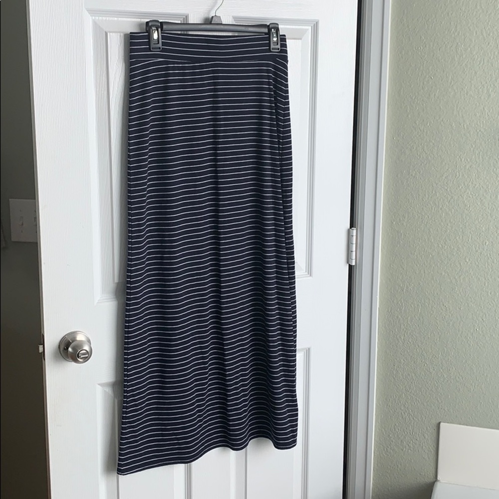 Navy and White Striped Maxi Skirt